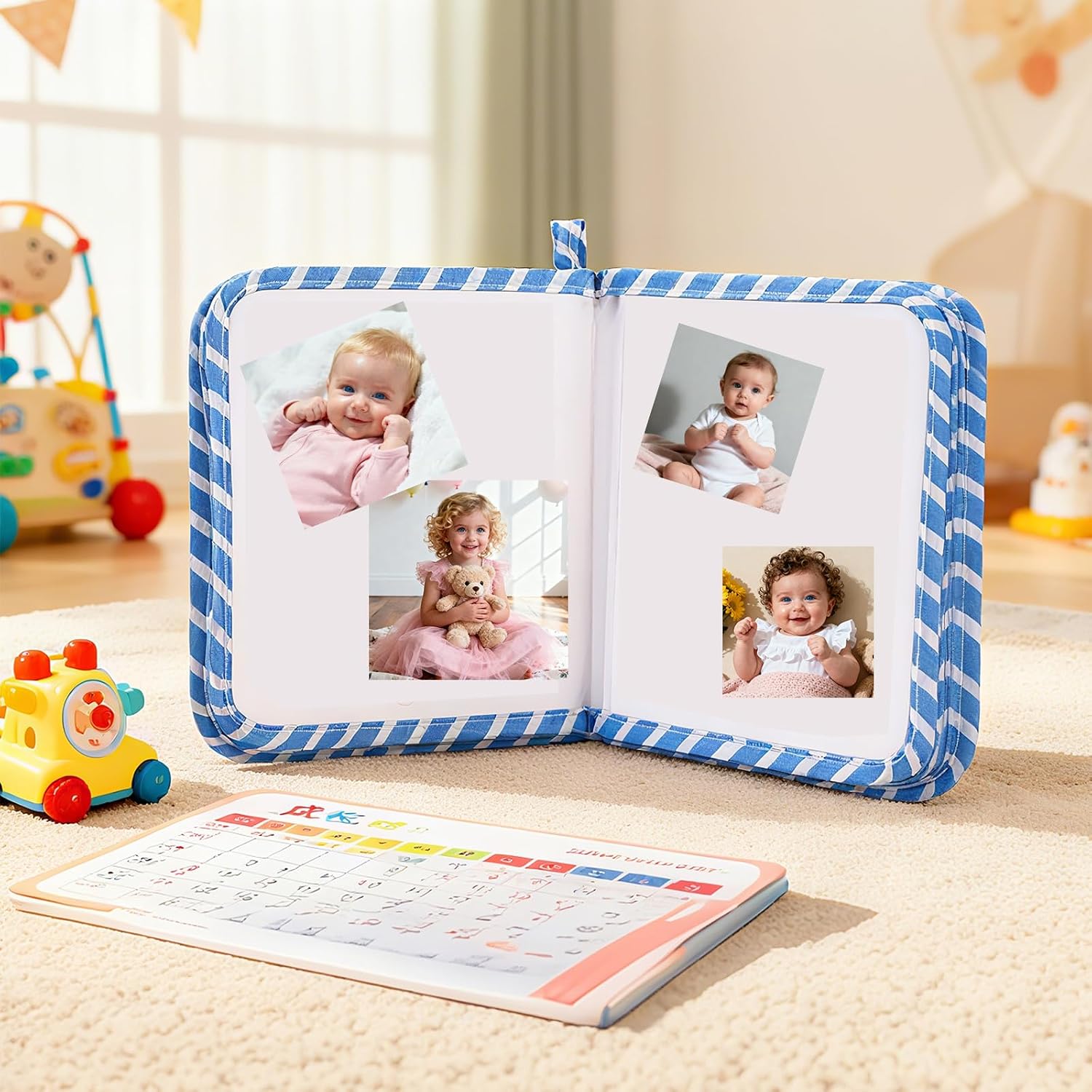My First Photo Album for Baby, 12 Photos 4x6" My First Family Album Book with Soft Cloth Cover & Hook for Newborn, Toddlers, Kids, Baby, Ocean Theme