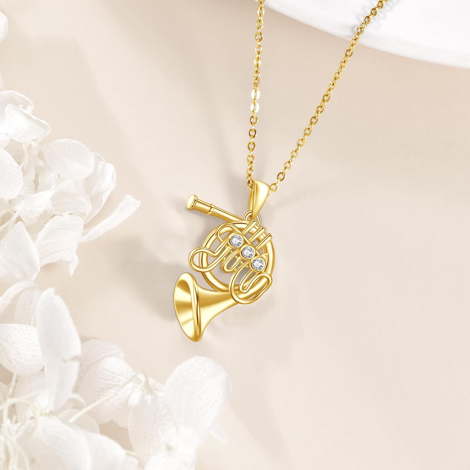 URONE Instrument Necklace 925 Sterling Silver French Horn/Harp/Violin/Drum/Trumpet Pendant Music Instrument Jewelry Gifts For Women - Image 4