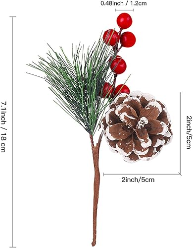 Miniatura 15 de 12 piezas de palillos artificiales de pino artificial, pequeños palillos de pino para arreglos florales de Navidad, coronas y festivales, decoración