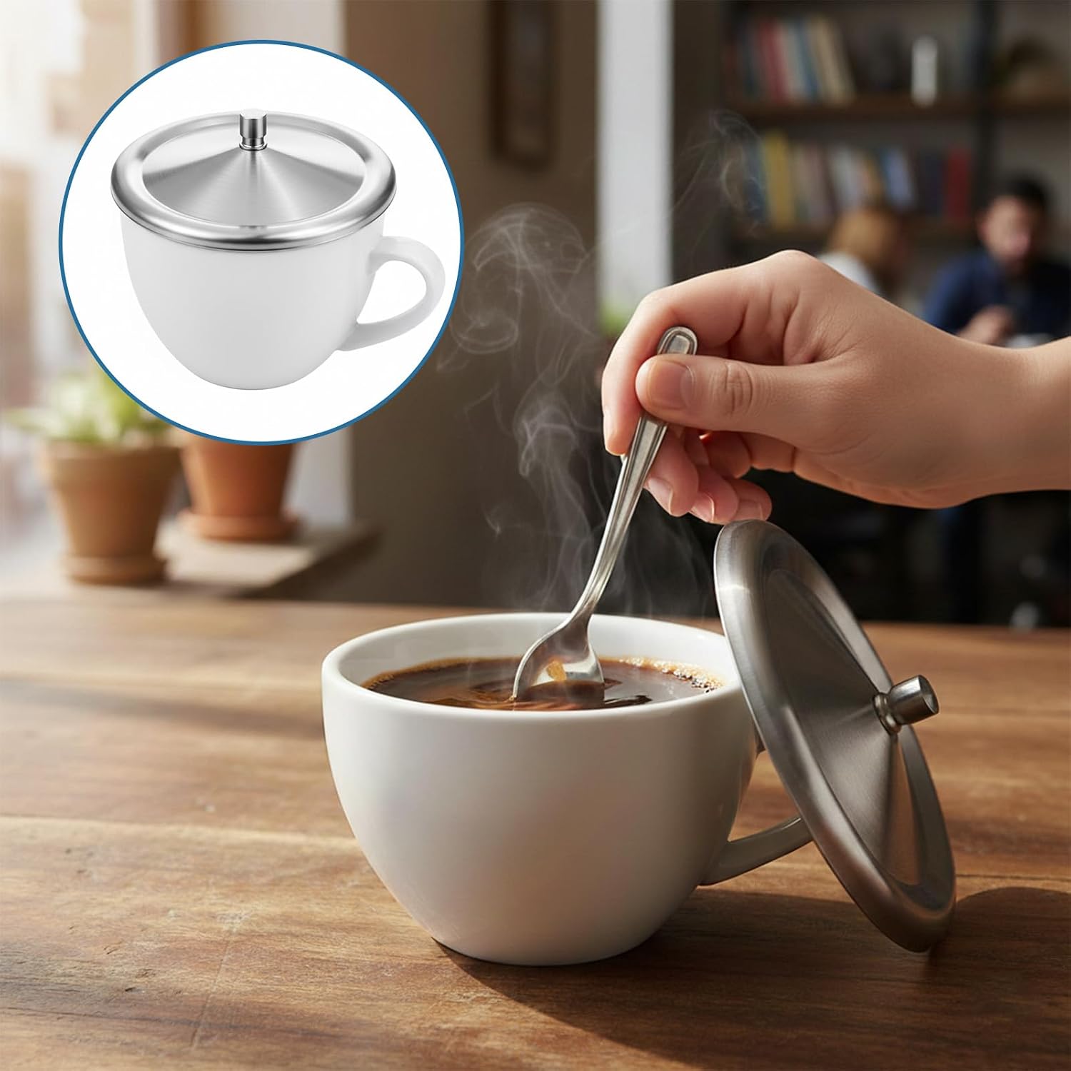 2Pcs Stainless Steel Cup Cover, Dust Cover Mug Lid (Silver, 4.8Inch)