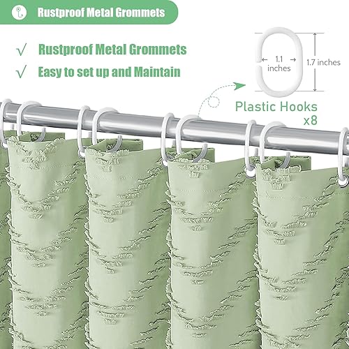 Vista 53 de Dynamene - Cortina de ducha, bohemia y rústica con rayas con chebrón en relieve, cortina texturizada para decoración de baño, juego de cortina A.