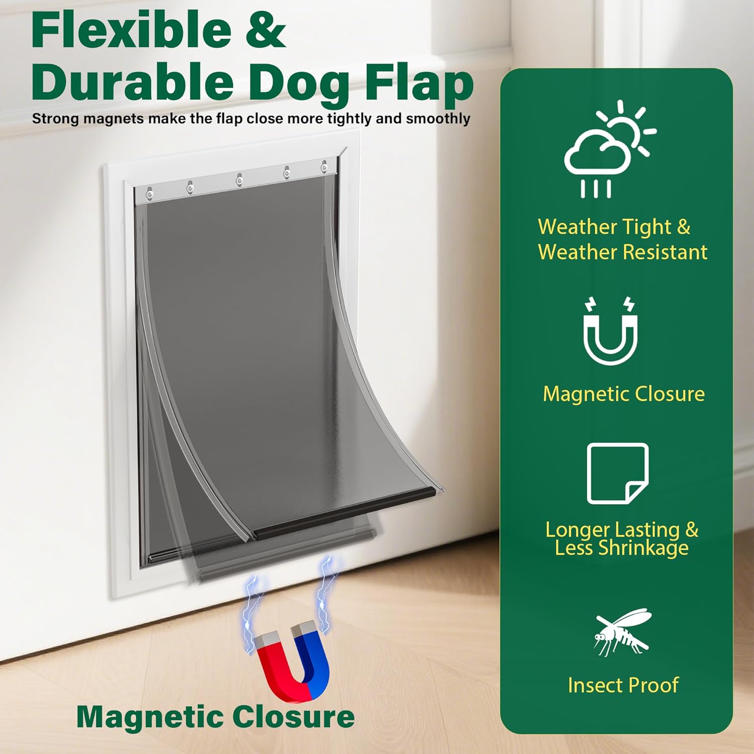 Large Dog Door Replacement Flaps with Metal Replacement Bracket and Screws, Compatible with Petsafe Freedom Doggie Doors Replacement Flaps PAC11-11039 10 1/8" X 16 7/8", Flexible (Smoky Translucent)