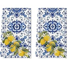 Artoid Mode Blue Lemon Porcelain Summer Kitchen Towels Dish Towels, 18x26 Inch Farmhouse Decoration Cleaning Set of 2