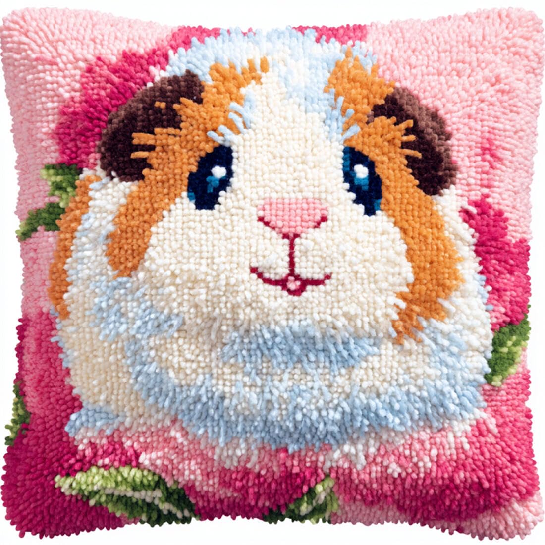 Kitquiver Animal Latch Hook Cushion Craft Kits Cartoon Guinea Pig Cross Stitch Pillowcase Making Kits,DIY Latch Hook Rug Kit Embroidery 17x17In
