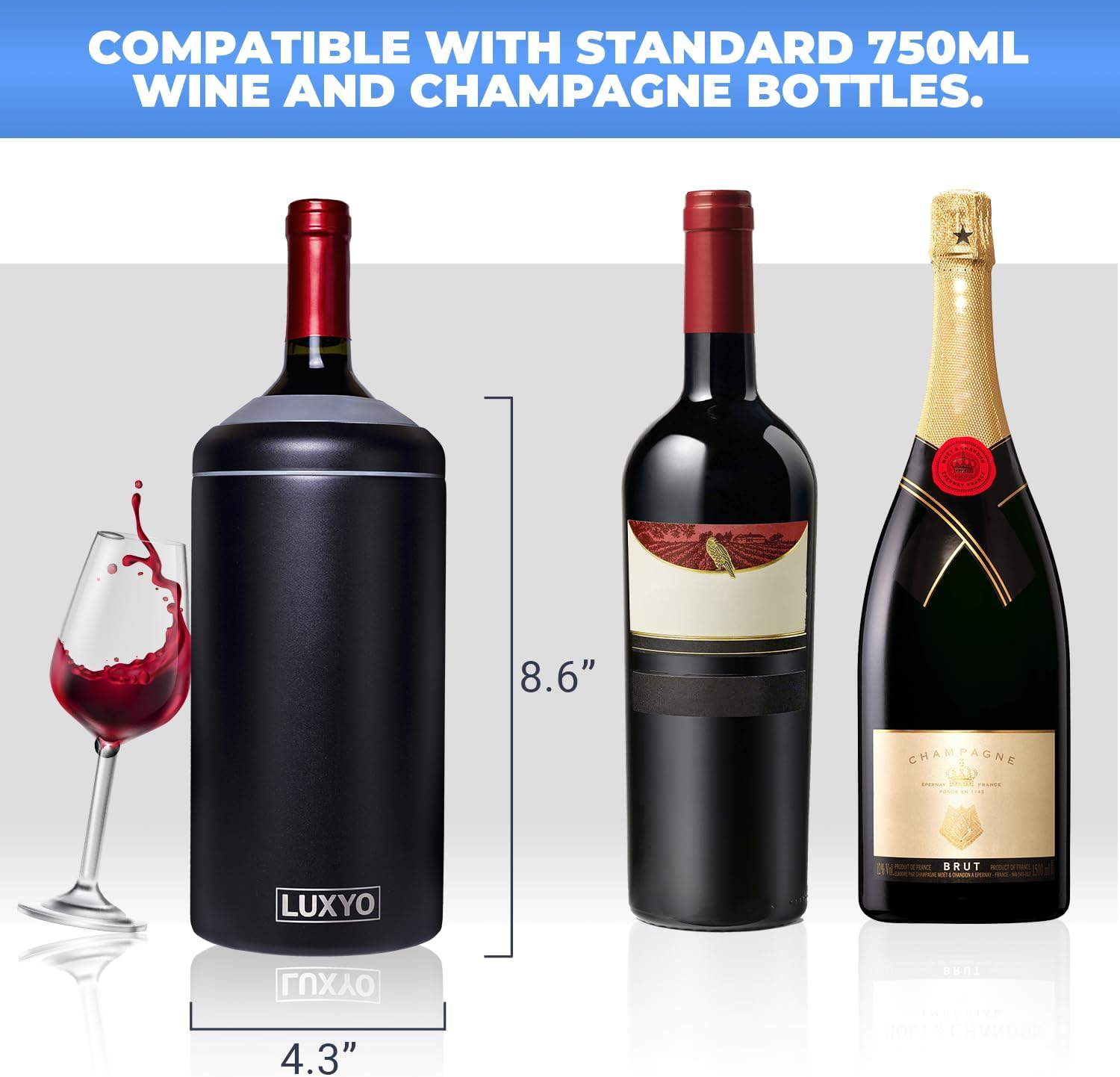 LUXYO Wine Bottle Chiller – Portable Insulated Champagne Cooler for 750ml Bottles, Stainless Steel Double Wall Bucket for Hosting, Gifts & Outdoor Use - Image 5