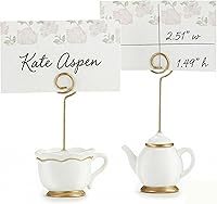 Vista 1 de Kate Aspen, portatarjetas de lugar, Tea Time Whimsy, tetera y taza de té, tarjetas de lugar incluidas, juego de 6