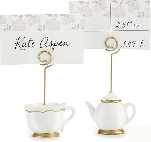 Kate Aspen, portatarjetas de lugar, Tea Time Whimsy, tetera y taza de té, tarjetas de lugar incluidas, juego de 6