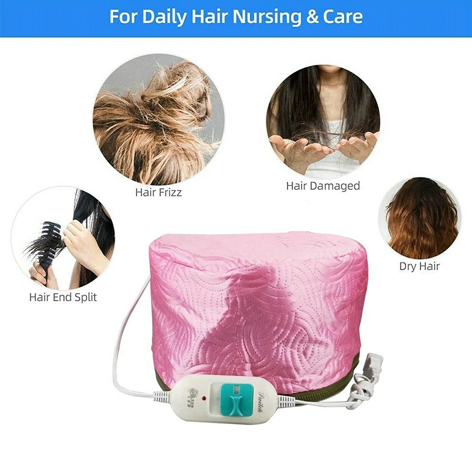 GaxQuly Spa cap Electric Heat hair care thermal treatment with beauty steamer nourishing heating cap for spa at home travel hair steamer for women (Spa cap Electric) 2