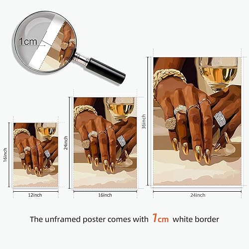 Miniatura 2 de Lienzo de cóctel retro para pared, póster de niña negra con diseño de mujer negra, arte de pared de moda con carrito de bar, impresión de moda