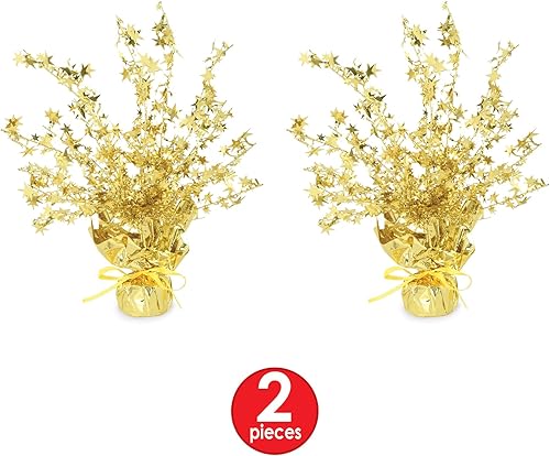 Miniatura 4 de Beistle 2 piezas de centro de mesa con temática de estrellas doradas metálicas Gleam 'N Burst para celebraciones de cumpleaños, fiestas de