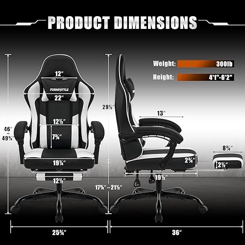 Miniatura 3 de Silla de juegos con reposapiés, sillas reclinables de videojuegos para adultos con soporte lumbar, reposabrazos articulados, silla ergonómica de
