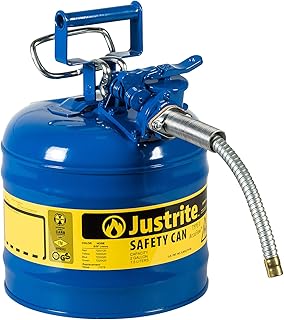 Justrite 7220320 AccuFlow 2 Gallon, 9.50" OD x 13.25" H Galvanized Steel Type II Blue Safety Can With 5/8" Flexible Spout