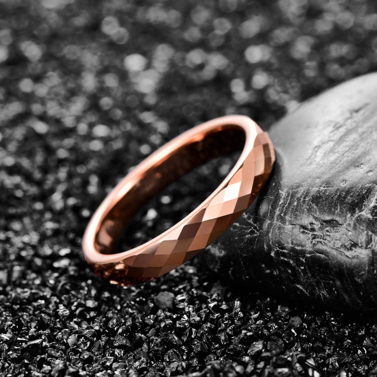 NUNCAD 4mm Tungsten Carbide Ring Wedding Bands for Men Women Black/Rose Gold/Blue Polished Finish Faceted Wedding Ring Comfort Fit Size 6-13