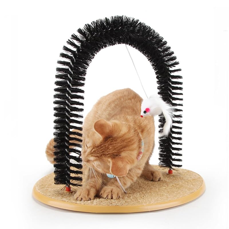 Escova Autolimpante para Gatos SSAWcasa 3 em 1 com Arco, Arranhador e Brinquedo