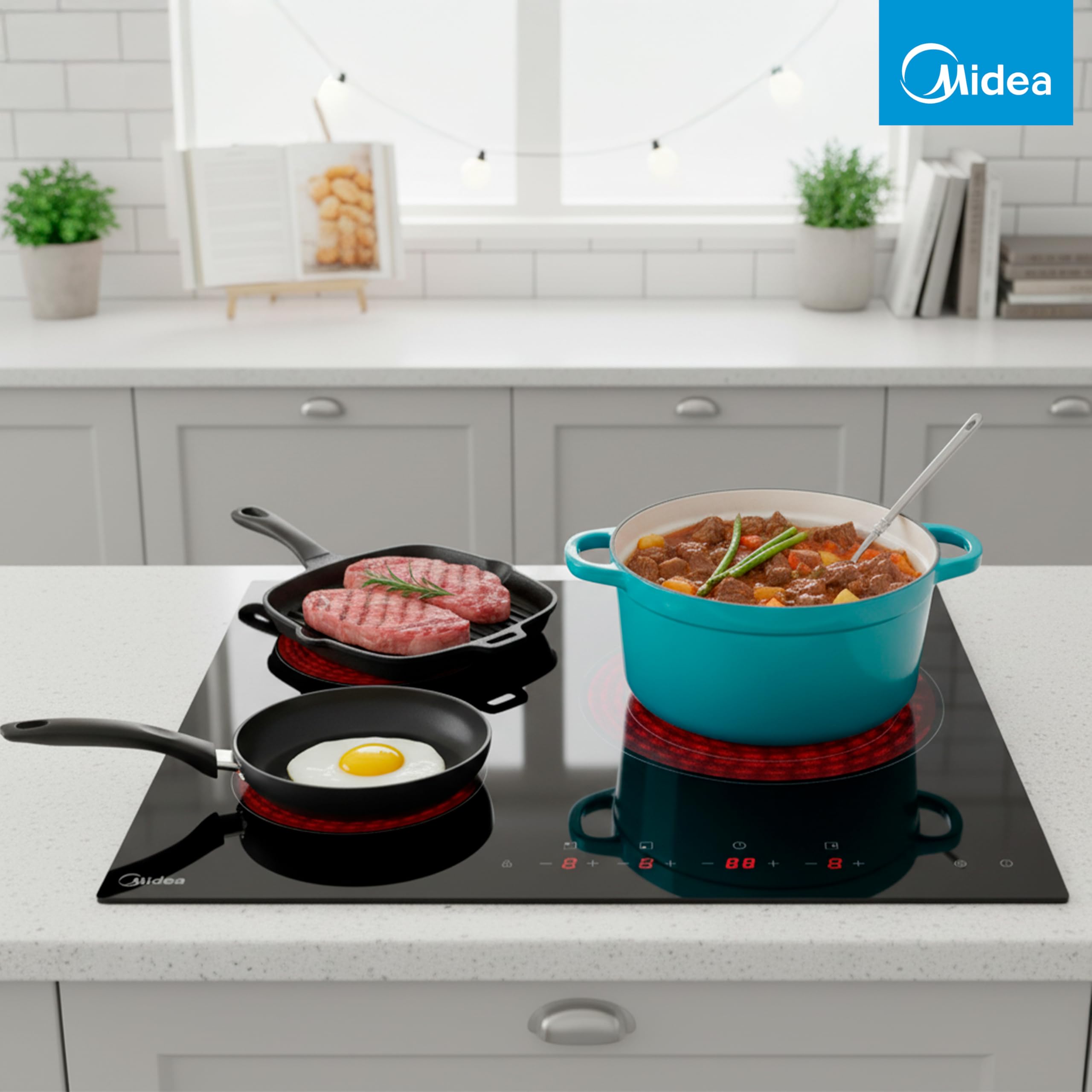 MIDEA Placa Vitroceramica 3 fuegos 6200 W - Vitroceramica Integrada con Panel de control tactil, Indicador de Luz, Temporizador, Child lock y Protección por Sobrecalentamiento — view 2