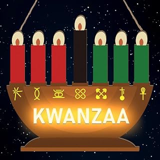Chunful Kwanzaa Lights Menorah Battery Operated Wooden Kinara Red Black Green Candles Hanging Door Sign Kwanzaa Decorations for African American Heritage Celebrations Festival Home Party Gifts