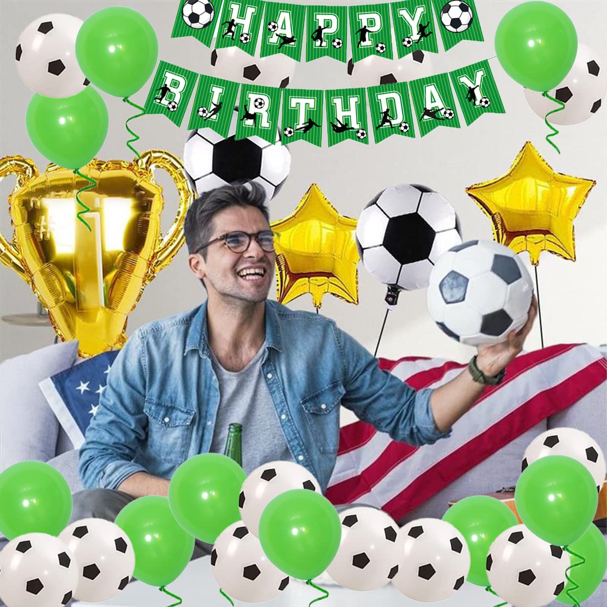 6 Pezzi Palloncino a Forma di Calcio, 22 Pollici 4D Palloncini Foil da Calcio, Decorazioni per Festa Calcio, per Festa di Compleanno Festa Sportiva a Tema Calcio Partita di Calcio