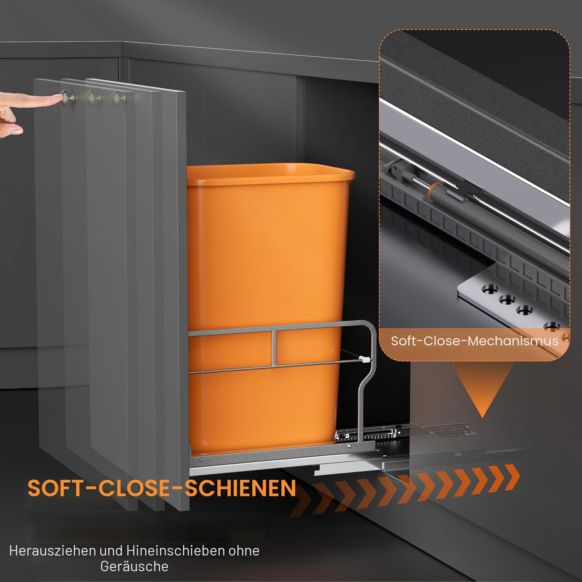 YJHome Ausziehbarer Mülleimer unter dem Schrank mit sanft schließenden Schiebern, Mülleimer nicht im Lieferumfang enthalten, Schrank-Mülleimer mit Türmontage-Set, benötigt minimale Schranköffnung:
