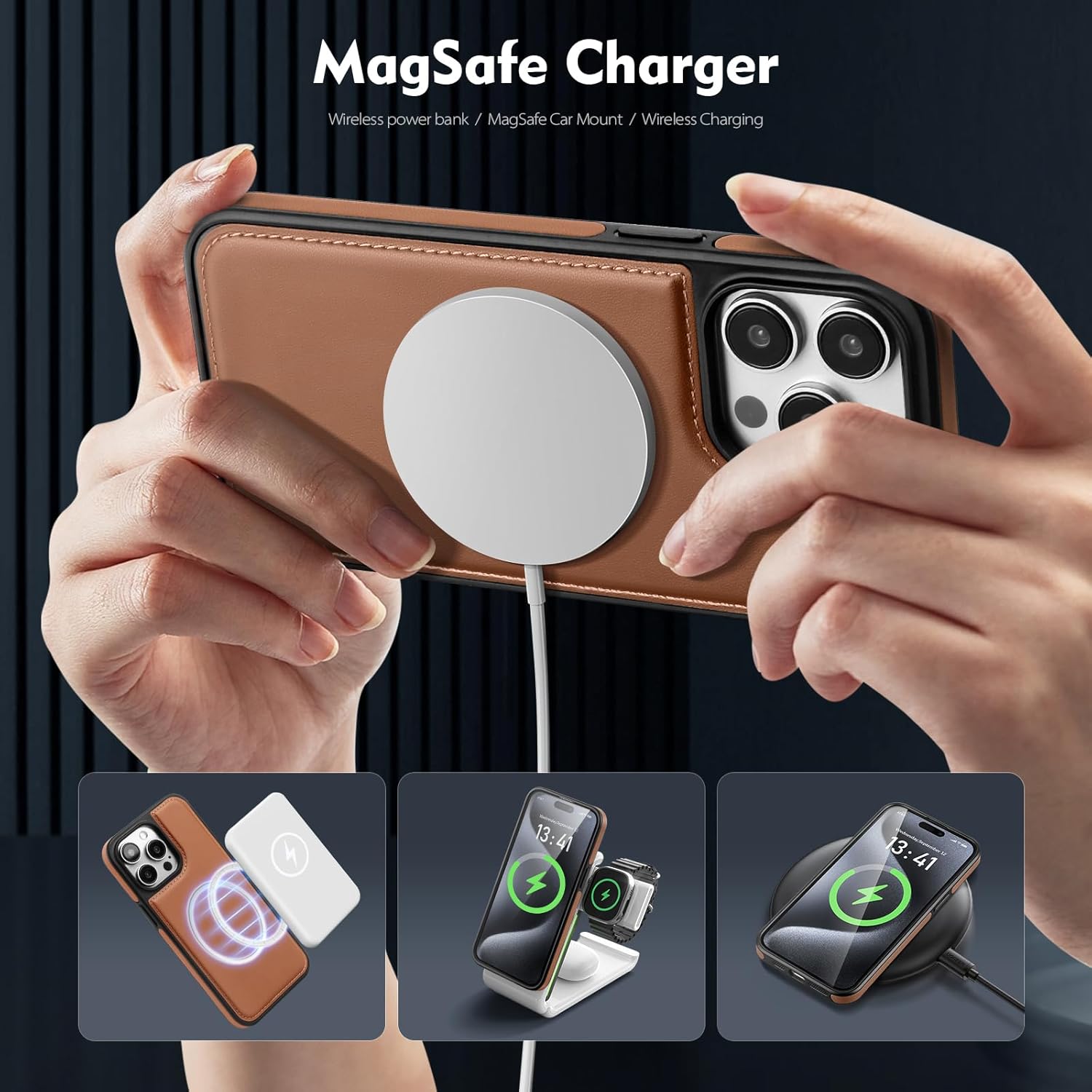 Compatible with Magsafe 2 in 1 Detachable iPhone 15 Pro Max Wallet Case with Card Holder Women Men,Magnetic PU Leather RFID Blocking Flip Kickstand Credit Slots,for Apple 15 ProMax,Brown - Image 6