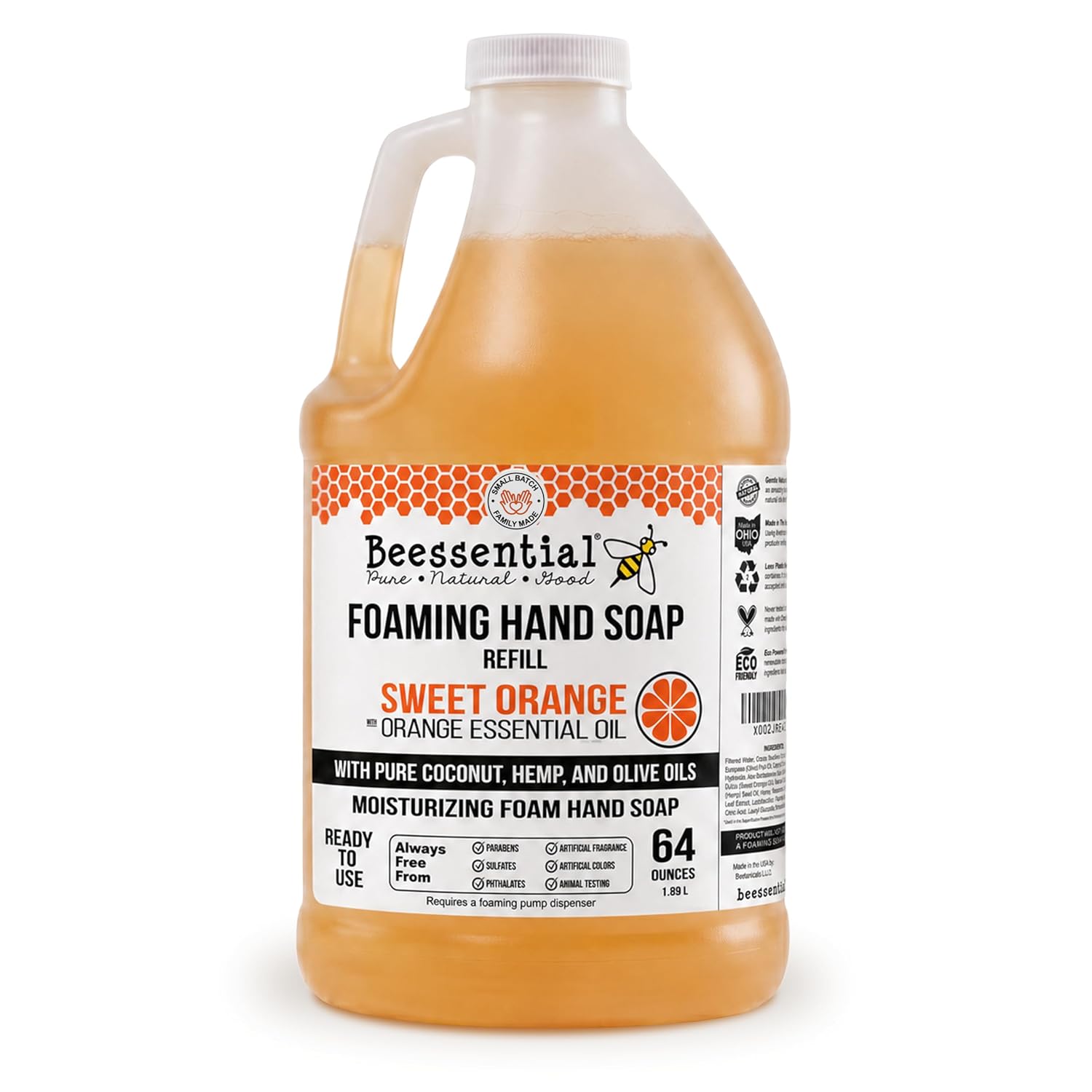 Beessential All Natural Bulk Foaming Hand Soap Refill, Orange, 64 oz