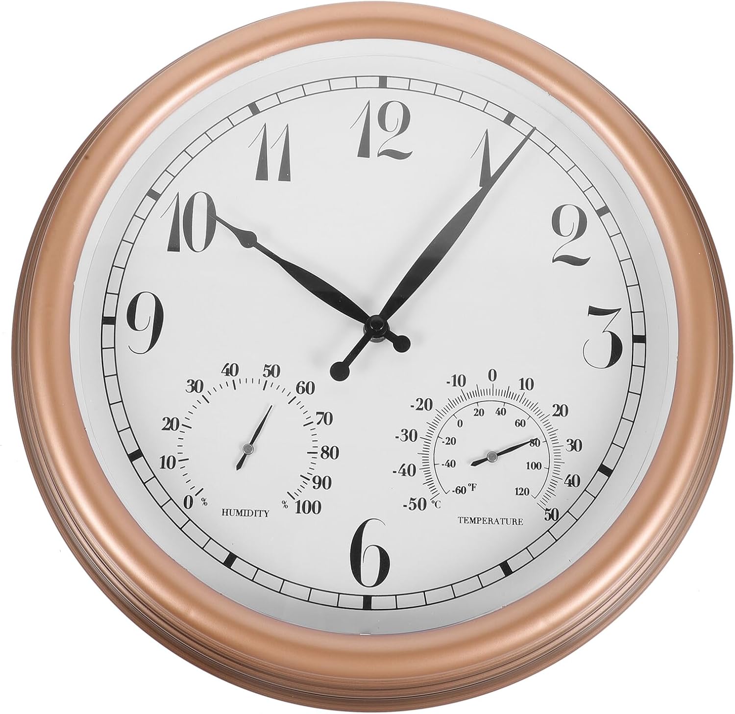Luxshiny Outdoor Wall Clock and Thermometer Hygrometer 15-inch Vintage Waterproof Patio Clock for Garden with Arabic Numerals, Weather Resistant Analog Display for Outdoor Use Random Style