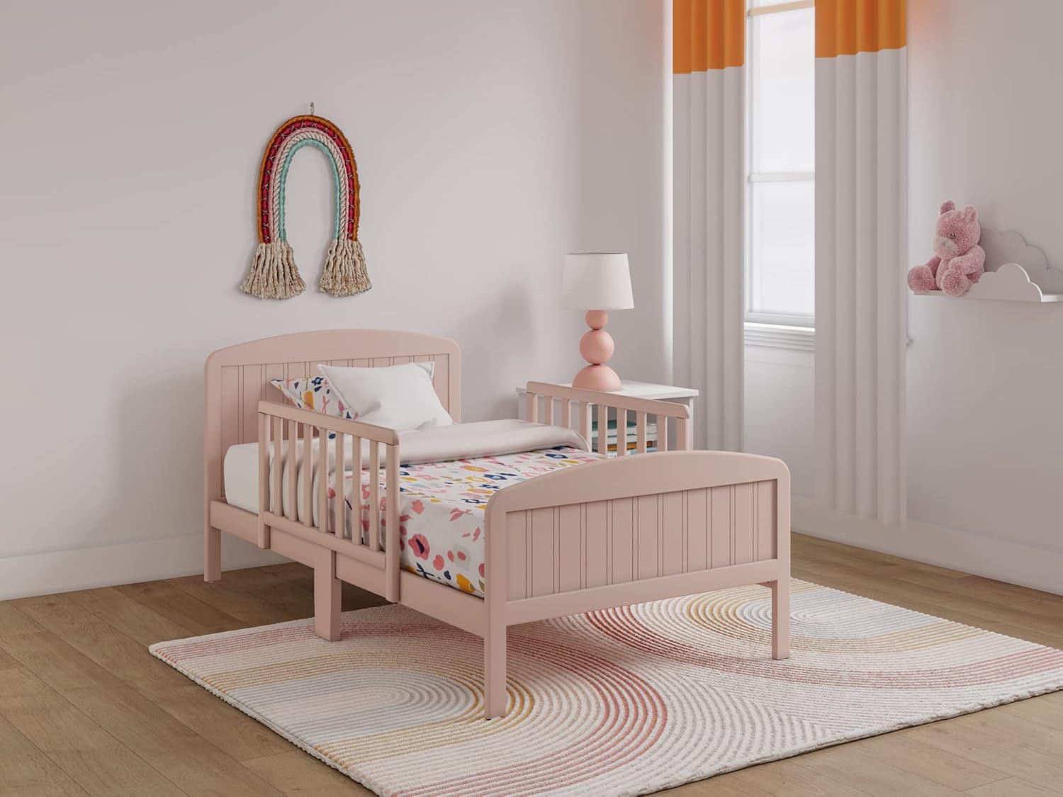 Harrisburg Toddler Bed, Solid Wood Modern Design Transitional Bed for Kids with Rails for Children's Bedroom with 2 Safety Guards, Low-to-Gound Profile (Clay)