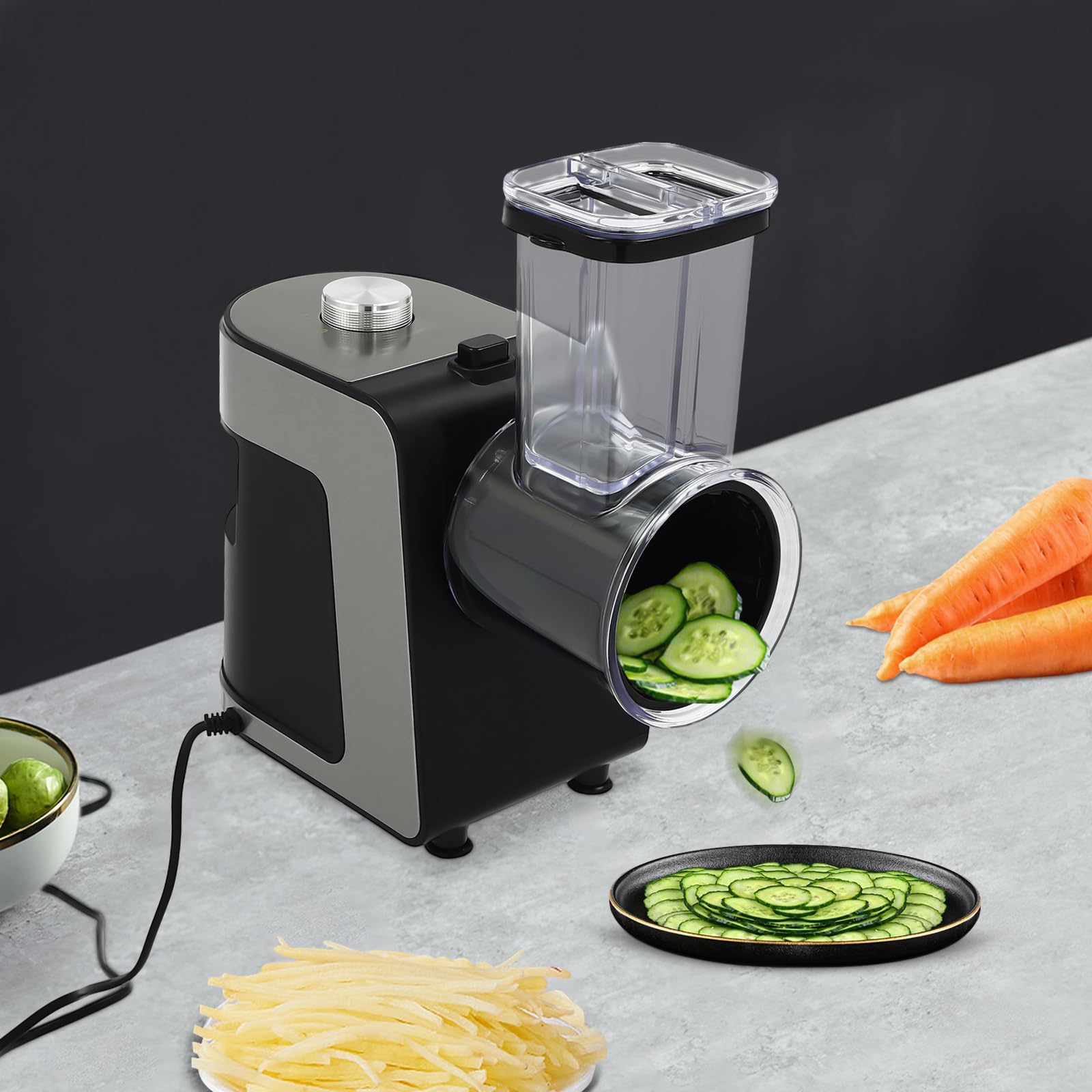 Cortador eléctrico de verduras, rallador de verduras con 10 cuchillas, de acero inoxidable, base antideslizante, para patatas, pepinos, cebollas, ideal para cocina, restaurante, hogar