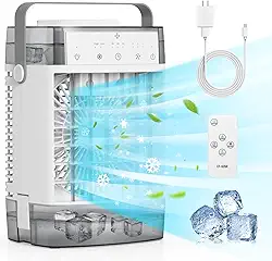 Condicionadores de Ar Portáteis, Refrigerador de Ar com Mini AC Pessoal Evaporativo Remoto, 3 Velocidades do Vento, Temporizador 2-4-8H, 3 Modos, Luz Noturna Colorida, AC Portátil para Quarto, Carro