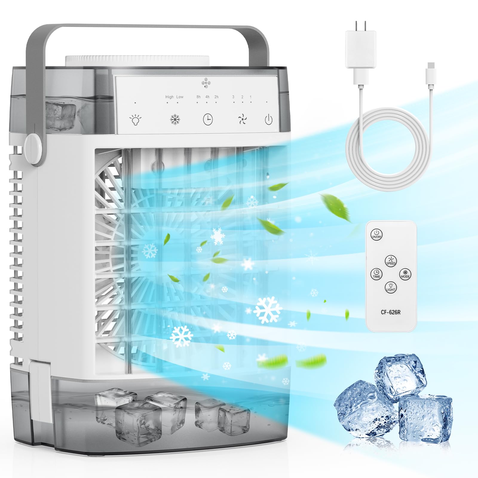 Portable Air Conditioners 3-Speed Small AC Fan Evaporative Air Cooler with Remote Timer function 7-Color Night light 2