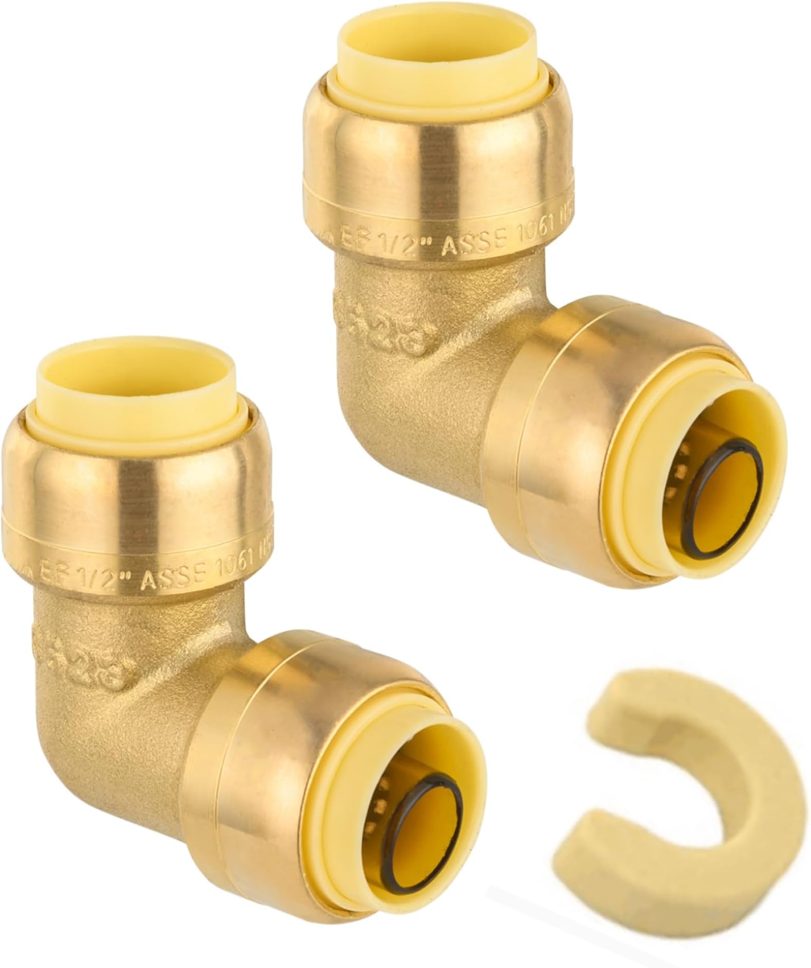 (Pack of 2) EFIELD 1/2-inch 90-Degree Elbow, Push-Fit Brass Fittings to Connect Copper, PEX, CPVC Pipe with 1/2" Disconnect Clip,(PF-UNI007)
