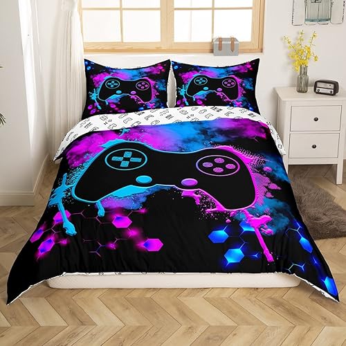 Miniatura 3 de Juego de ropa de cama para niños y niñas, juego de funda de edredón con control de consola de videojuegos y joystick, tamaño Queen, juego moderno