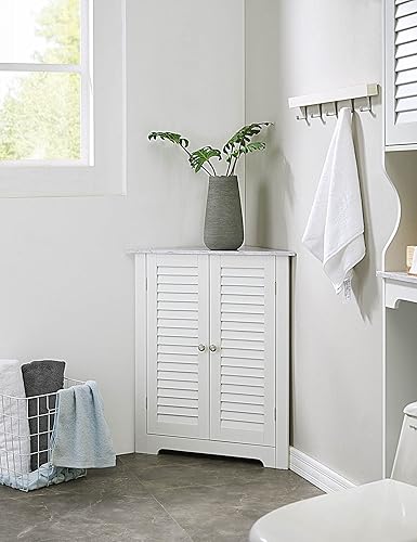 Miniatura 2 de Pilaster Designs Trevita - Armario organizador de piso de almacenamiento de baño contemporáneo con estante ajustable, color blanco y madera de mármol