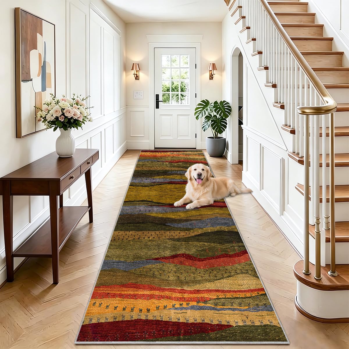 Ayhsmnou G-215 Very Long Hallway Runner Rug Hall Runner Narrow Rugs 80 X 280Cm Kitchen Mats Non Shedding Non Slip Machine Washable Heavy Duty Entrance Mat Kitchen Runners