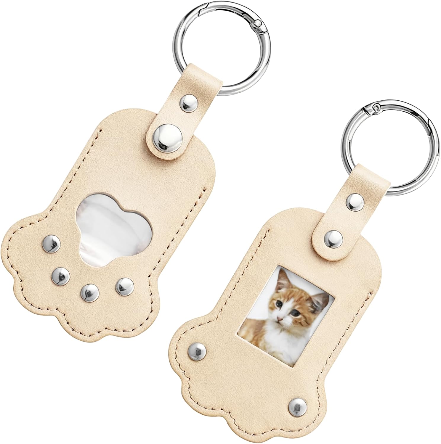 Personalized Pet Photo Keychain - Leather Paw Print Keyring Cat/Dog Photo Holder Key Chain for Pet Lovers image 2