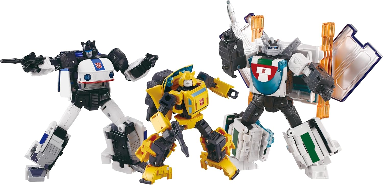Transformers Takara Tomy Dramatic Capture Series Cybertron Chase with Origin Bumblebee, Jazz, and Wheeljack, Adult Collectible Action Figure Set, 15+