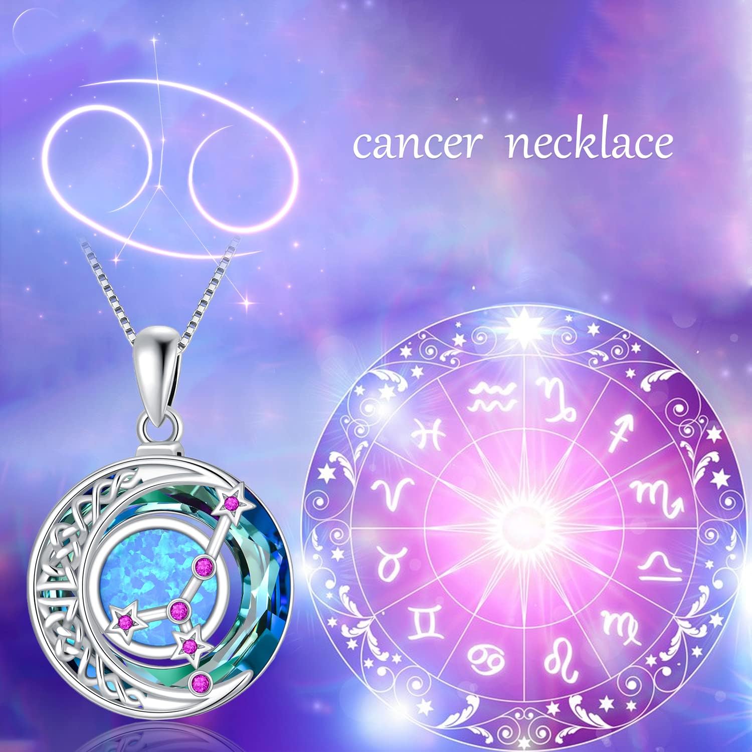 TOUPOP Zodiac Necklace 925 Sterling Silver Celtic Moon Constellation Pendant Necklaces with Blue Crystal and Blue Opal Jewelry Birthday Christmas Gifts for Women - Image 2