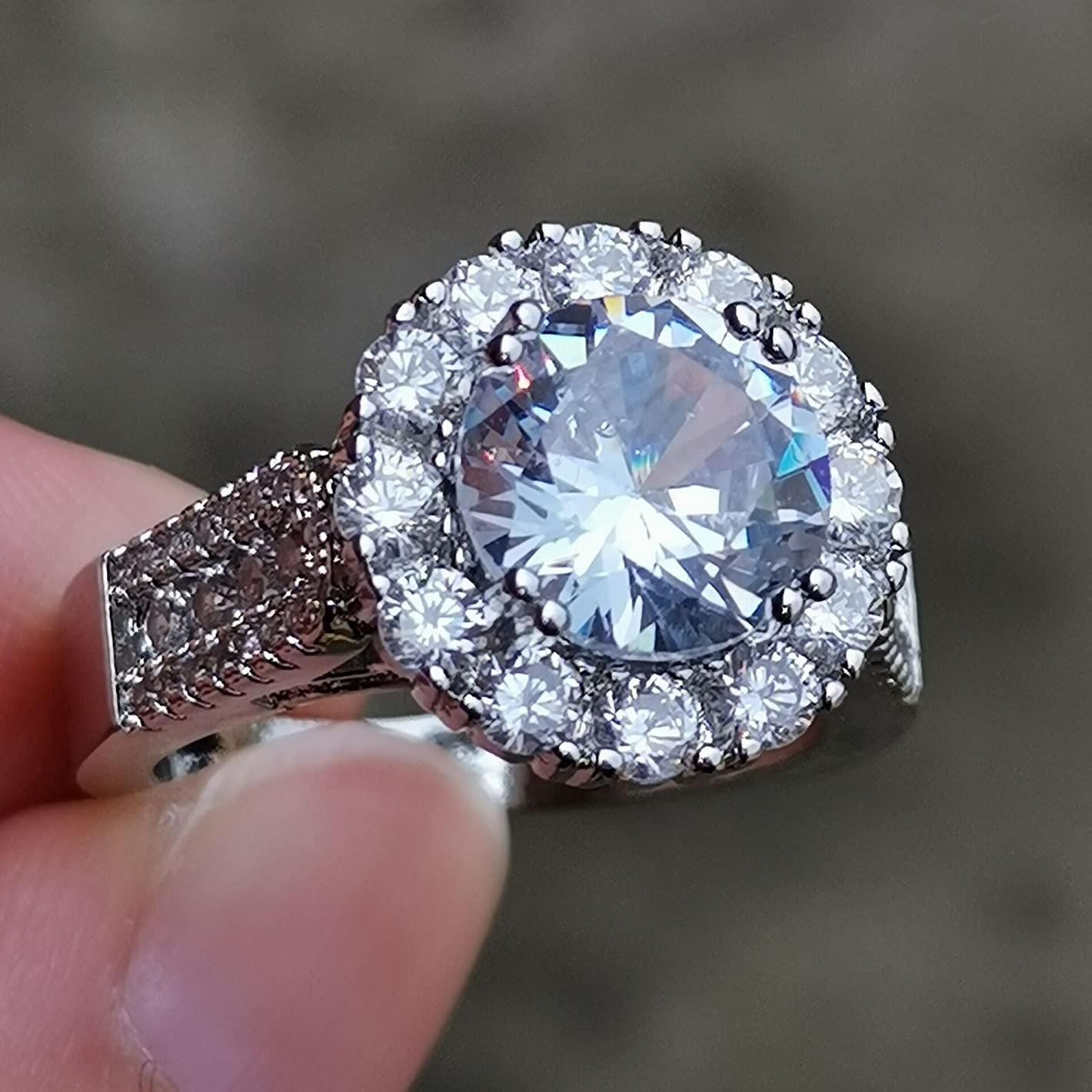 GUIDECUN Halo Art Deco Wedding Engagemen Ring for Women Fashion 925 Sterling Silver Plated Classic Round Cut White AAA Cz Size 6-10 (US Code 10)