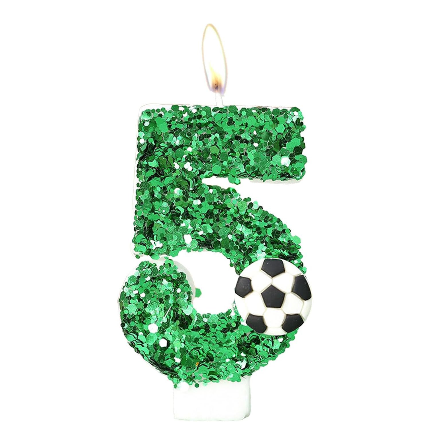Xinyangmao Boys Green Football Birthday Number 5 Candle, 3D Soccer Birthday Cake Candle For Football Theme Cake Topper Decoration, Birthday Party Supplies For Men Kids