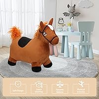 Vista 5 de INPANY Juguetes de Caballo Saltarín para Niños de 2 Años, Animales de Granja de Peluche para Bebés, Saltador Inflable, Caballo Saltarín y de Montar