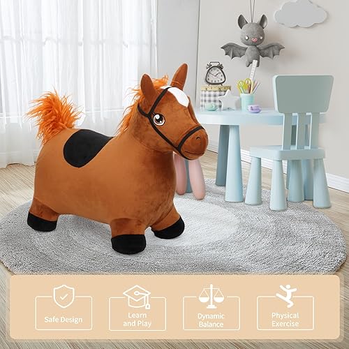 Miniatura 5 de INPANY Juguetes de Caballo Saltarín para Niños de 2 Años, Animales de Granja de Peluche para Bebés, Saltador Inflable, Caballo Saltarín y de Montar