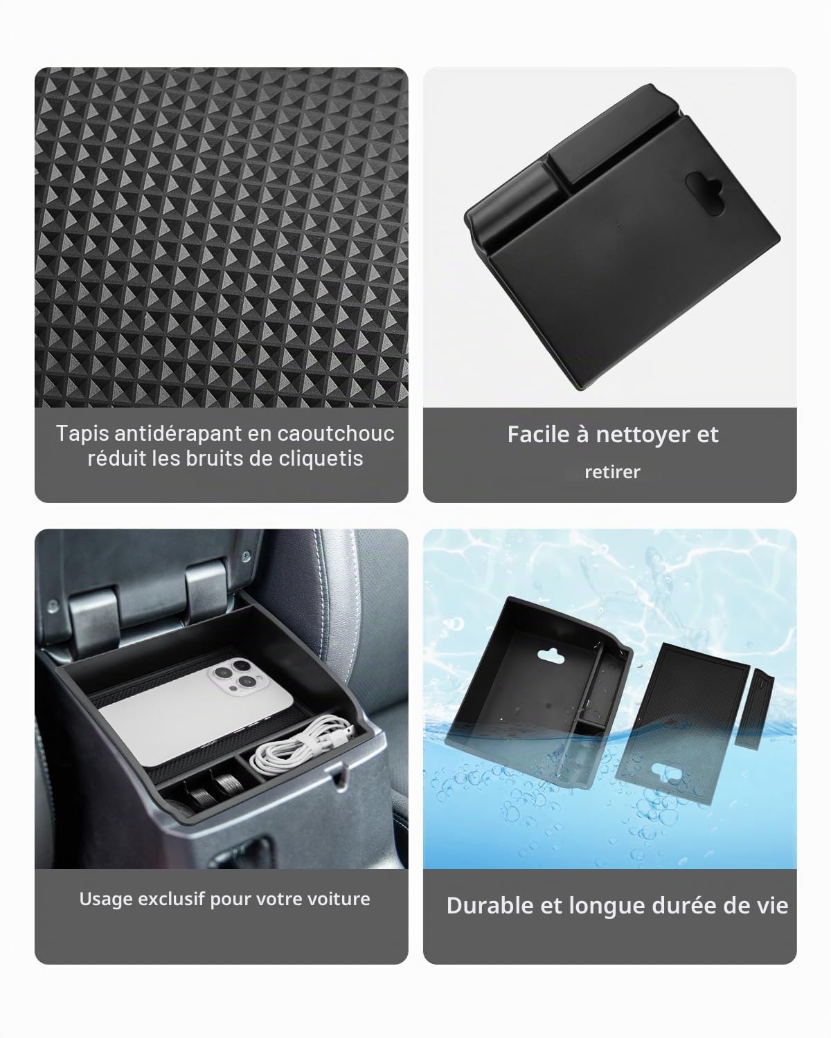 CDEFG Compatible avec Toyota Hilux 2016-2023 2024 Console centrale Boîte de rangement Hilux Boîte de rangement pour console centrale de voiture Plateau Accessoires Hilux (noir)