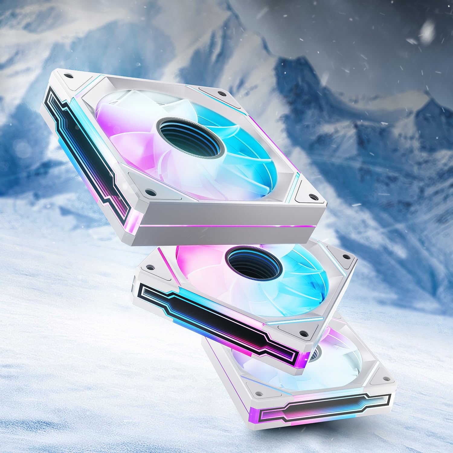 AsiaHorse Ventilador ARGB para PC Reverse 120MM [3 Piezas] [Infinity Mirror] [HDB] Ventilador RGB de 1800 RPM/61.5 CFM/24 LEDs 5V3 pines ARGB 12V4pines PWM vida útil de 50000 horas AMICI5GT Blanco