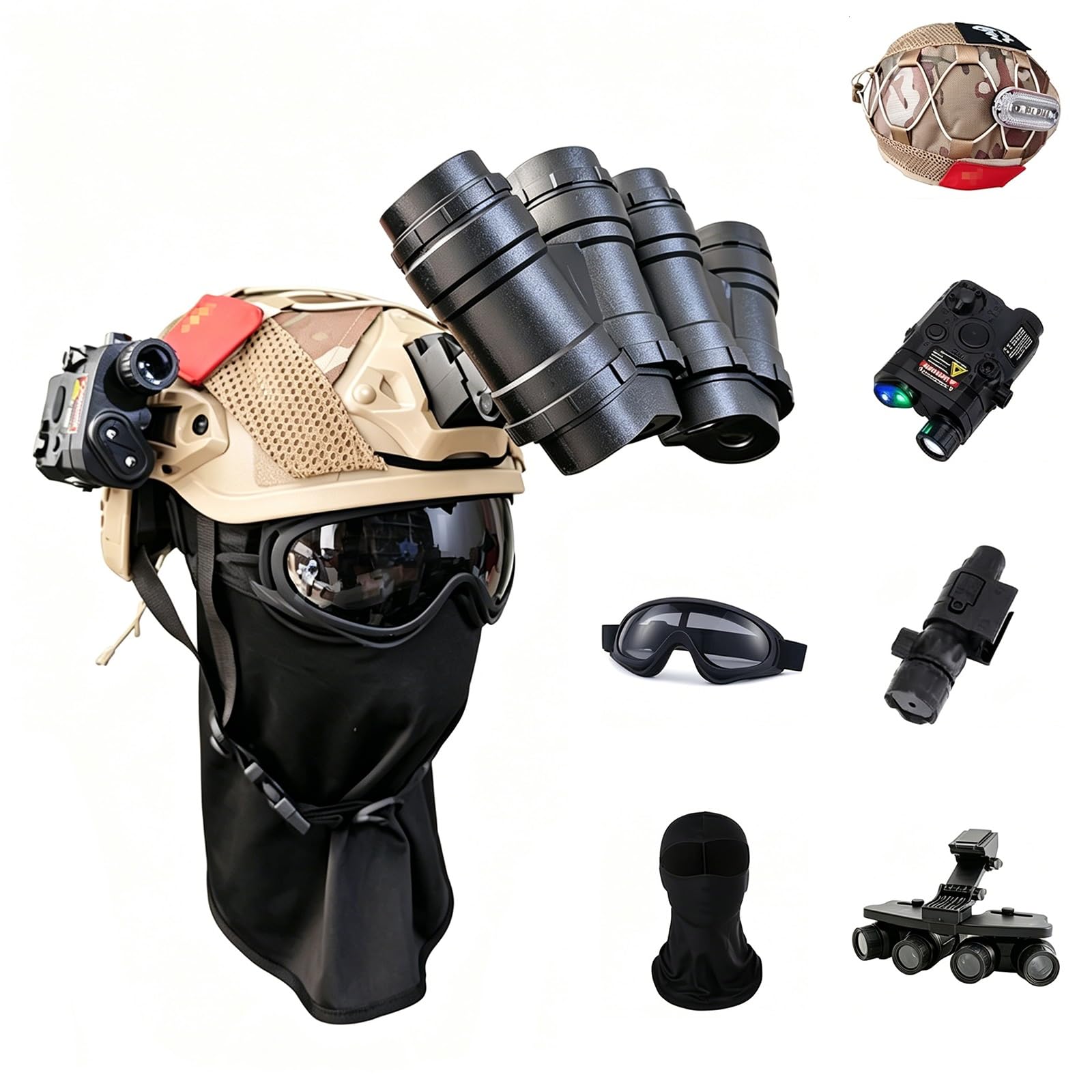 Taktisches Helm Zubehör Set mit GPNVG-18 NVG Modell, Helm Rails und Taschenlampe, Militär Cosplay Prop Set für Jugendliche und Erwachsene