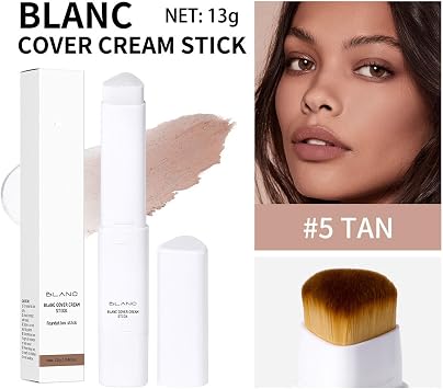 Colour Changing Foundation Stick 2-in-1 Hydrating Matte Coverage - Dual-Ended Cream with Built-in Brush for All Skin Types, Lightweight & Long-Lasting Pore-Blurring Non-Caking Formula (Tan)