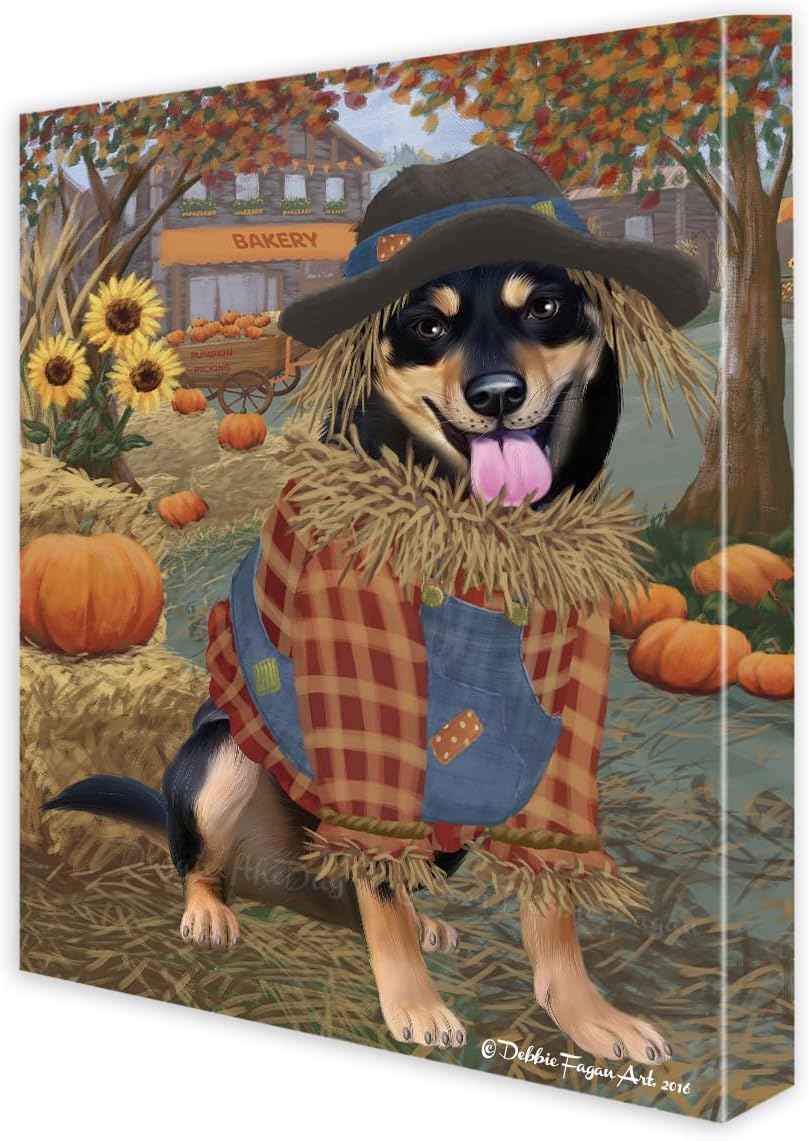 Doggie of the Day Fall Pumpkin Both with Australian Kelpie Dogs Canvas Wall Art - Premium Quality Ready to Hang Room Decor - Flat Rolled 11" x 14"