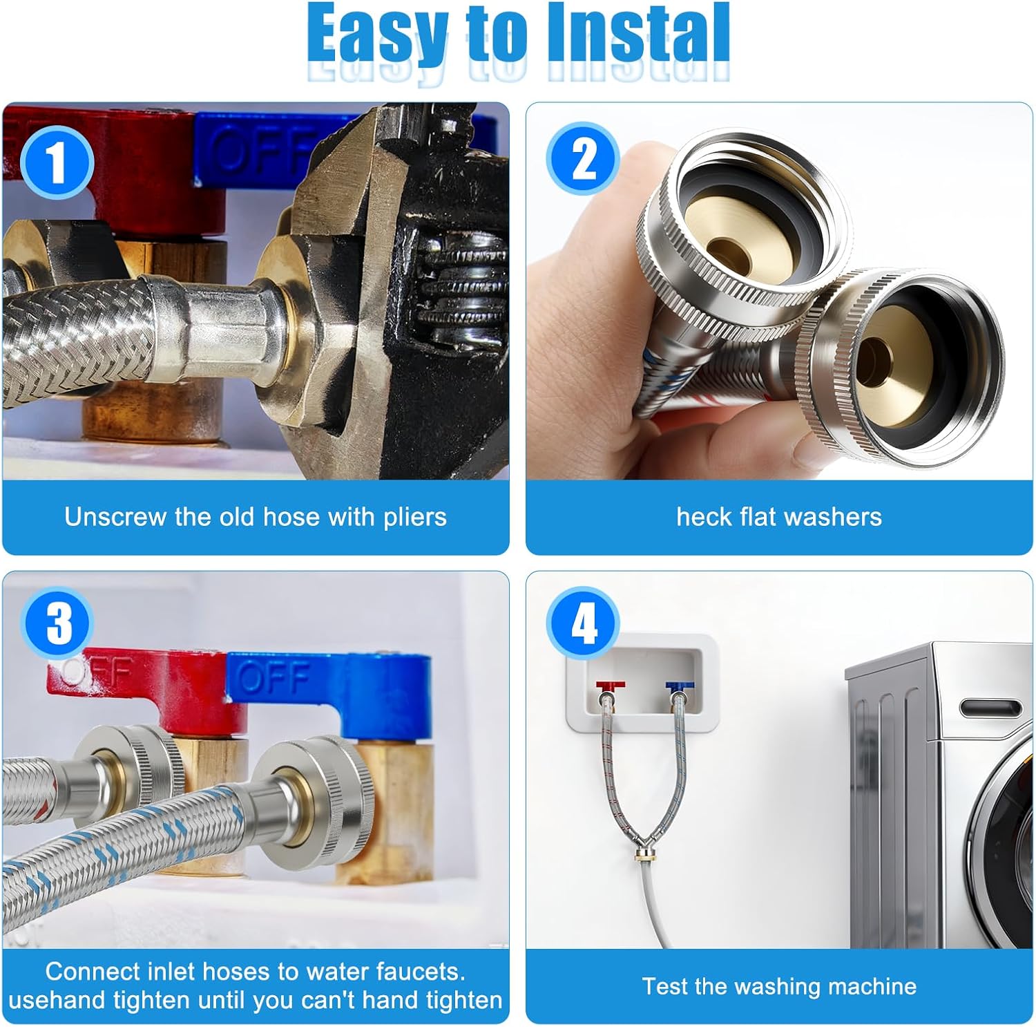 Washing Machine Y Mixer Hose Connector, Burst Proof Stainless Steel Water Hose, 1 ft Length Split Water Hose for Hot and Cold Water Supply, 3/4 Inch Brass Fittings