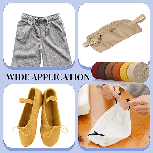 Miniatura 45 de WILLBOND 12 rollos de banda elástica colorida plegable, banda elástica resistente, banda plana de punto para costura, manualidades, puños de edredón