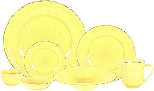 Juego de vajilla de cerámica French Countryside de 56 piezas, moteado y amarillo antiguo