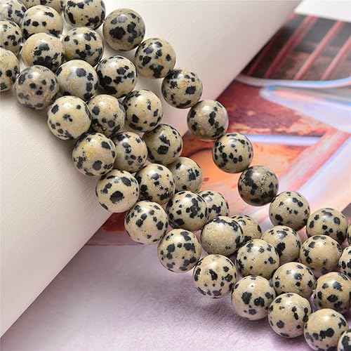 Miniatura 3 de 200 cuentas sueltas de jaspe de puntos negros estilo dálmata de 0.15pulgadas (4mm) para joyería, cuentas semipreciosas naturales redondas y suaves