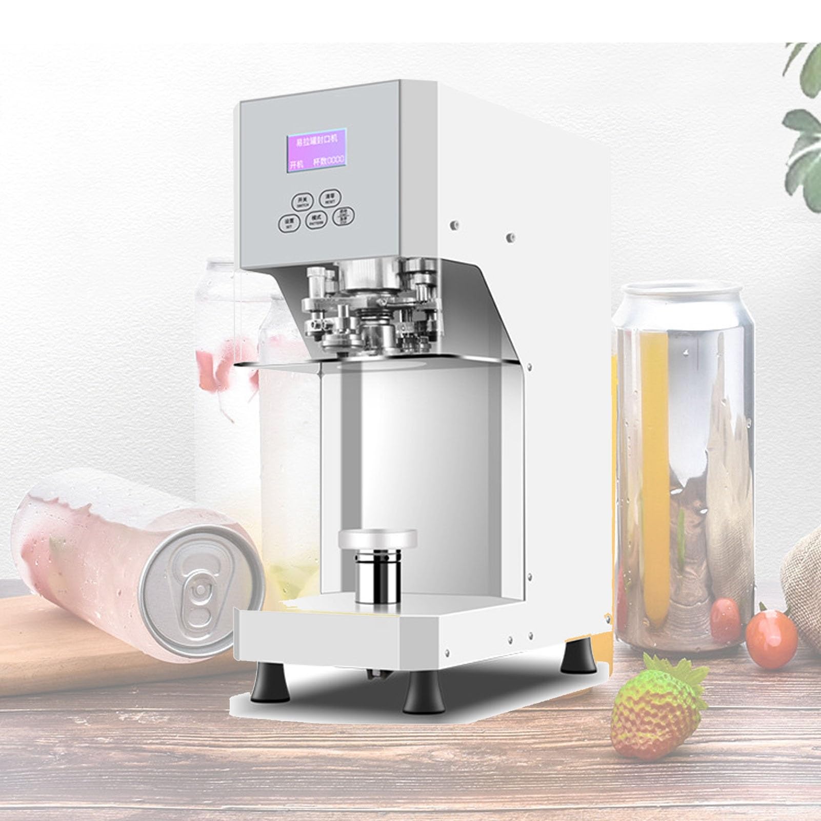 Máquina automática comercial inteligente para sellar latas, sellador de refrescos, rotación del cuerpo, botellas de cerveza de aluminio, selladoras de tarros de PET (color: blanco, tamaño: 220 V)